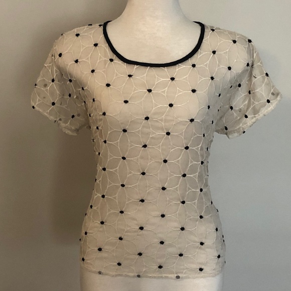 Potter's Pot/Anthropologie Sheer White/Black Top - Picture 1 of 9